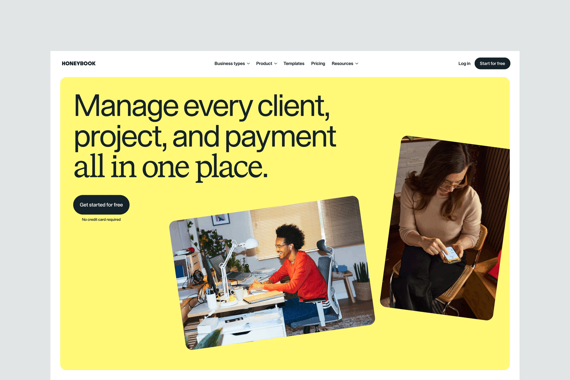 Page designs from HoneyBook's new website