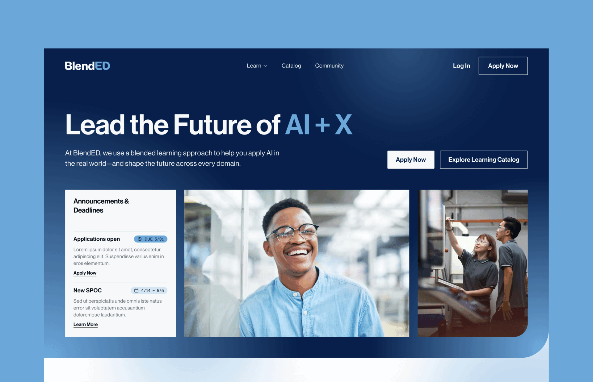 Home and course page designs for BlendED
