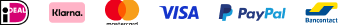 Payment methods: Ideal, Klarna, Mastercard, Visa, Paypal, Bancontact