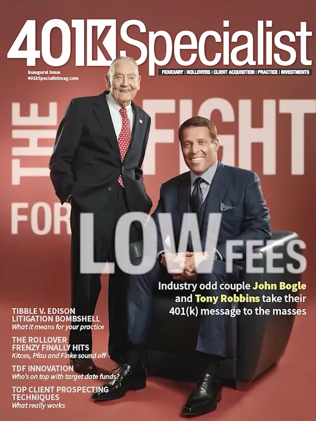 401(k) Specialist Cover mit John Bogle und Tony Robbins