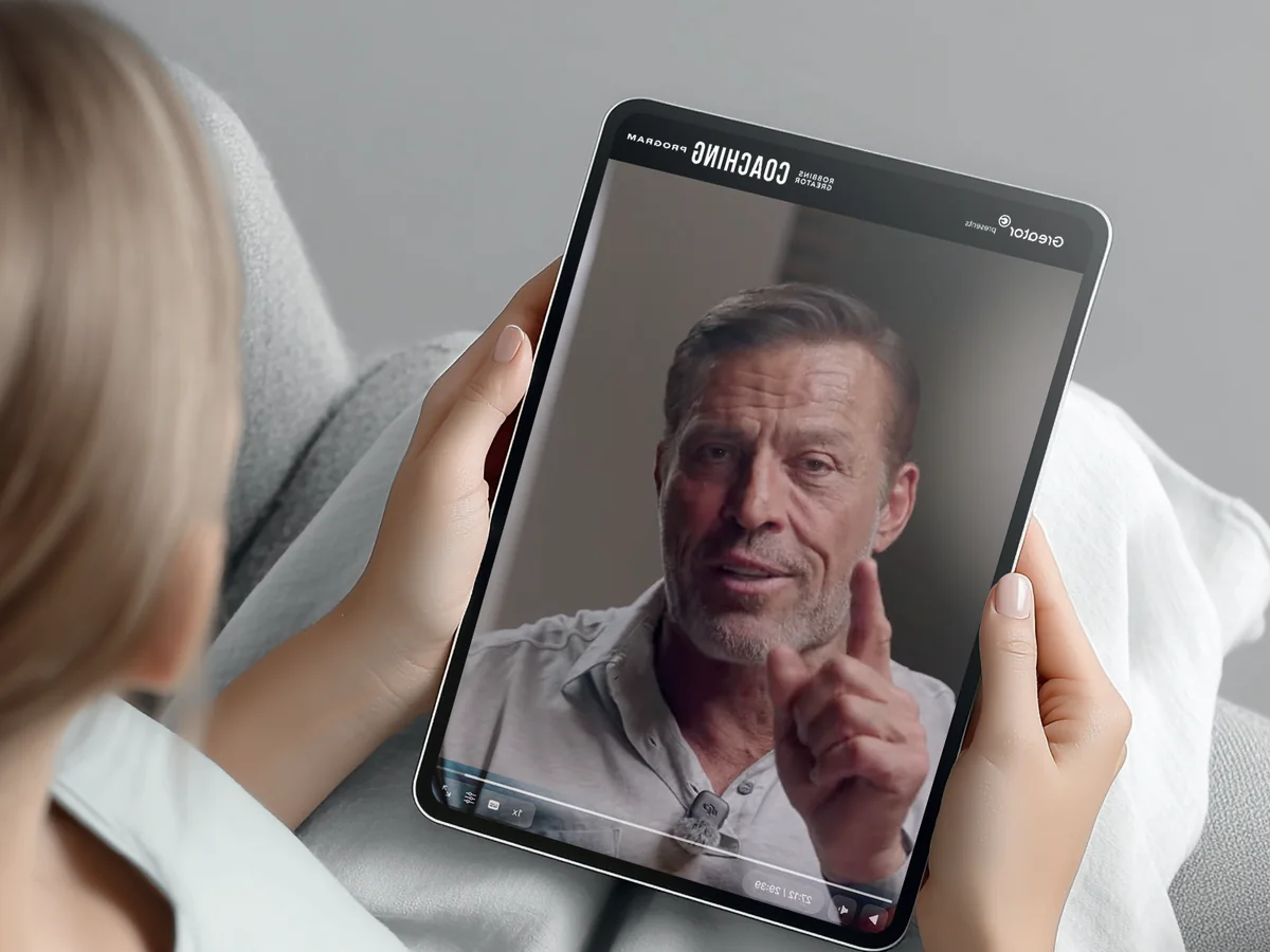 Tablet mit Tony Robbins beim Unterrichten