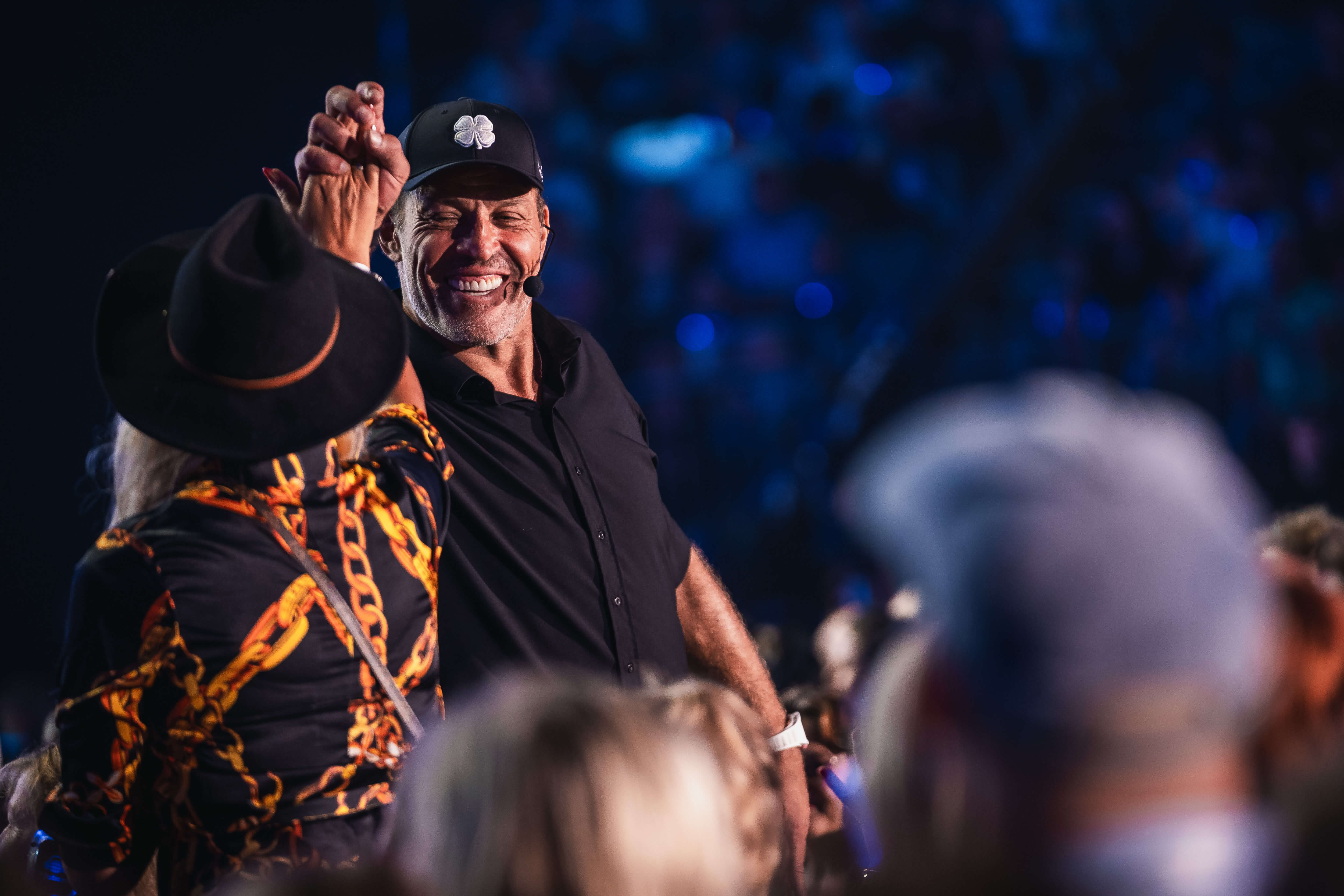 Tony Robbins demonstrates the breathing during Priming