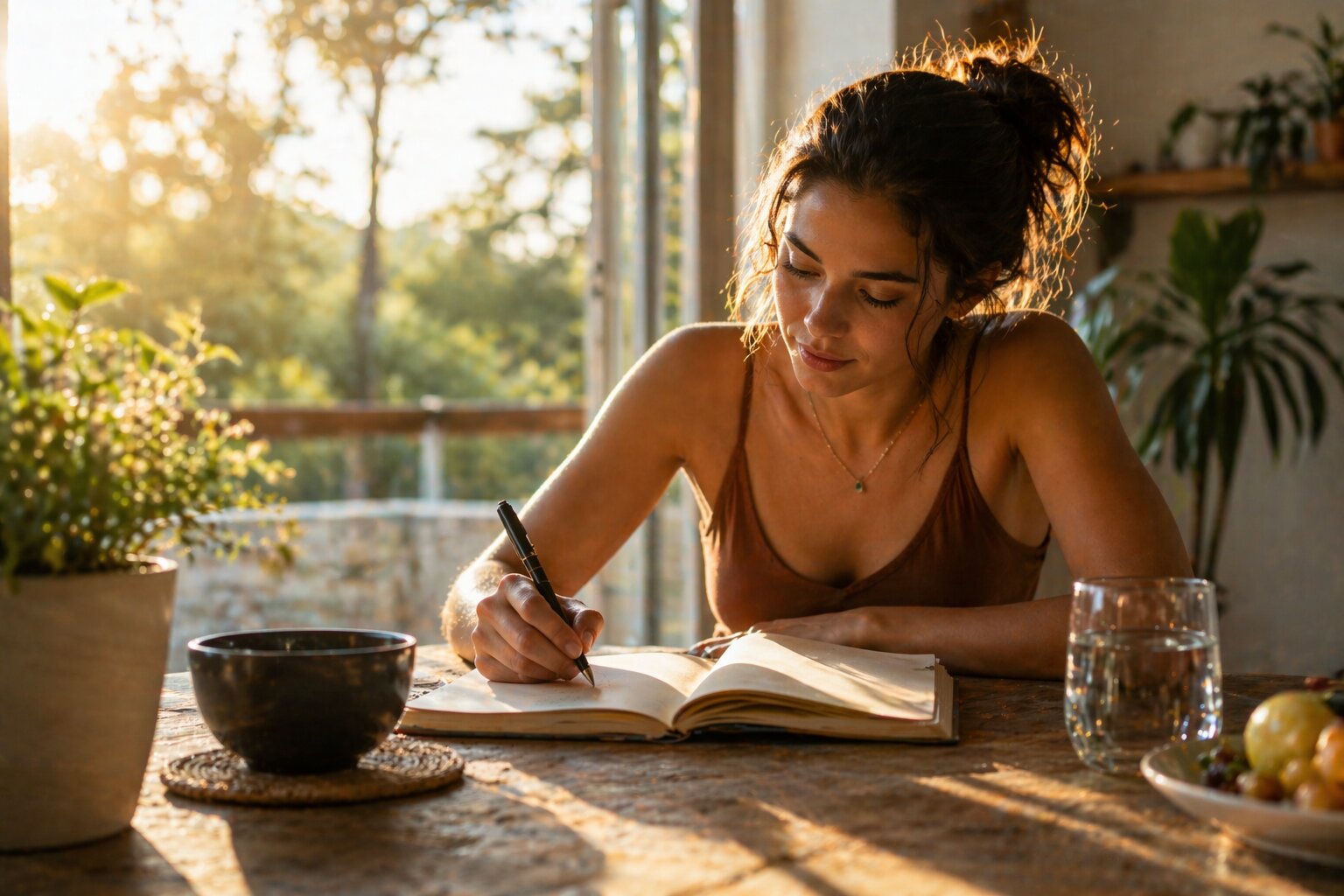 woman journaling with intention morning routine focus personal growth mindset