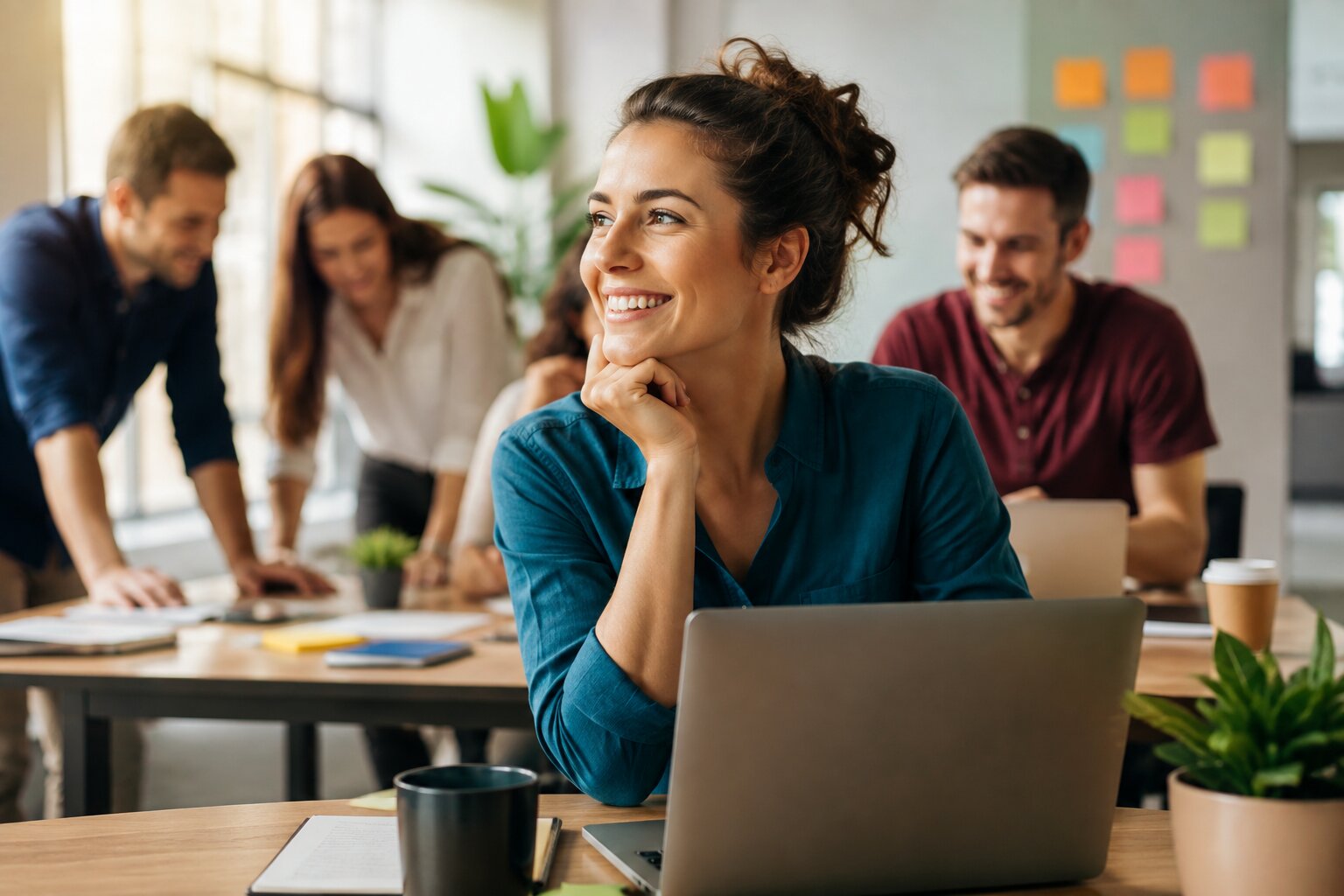 woman smiles for being motivated at work