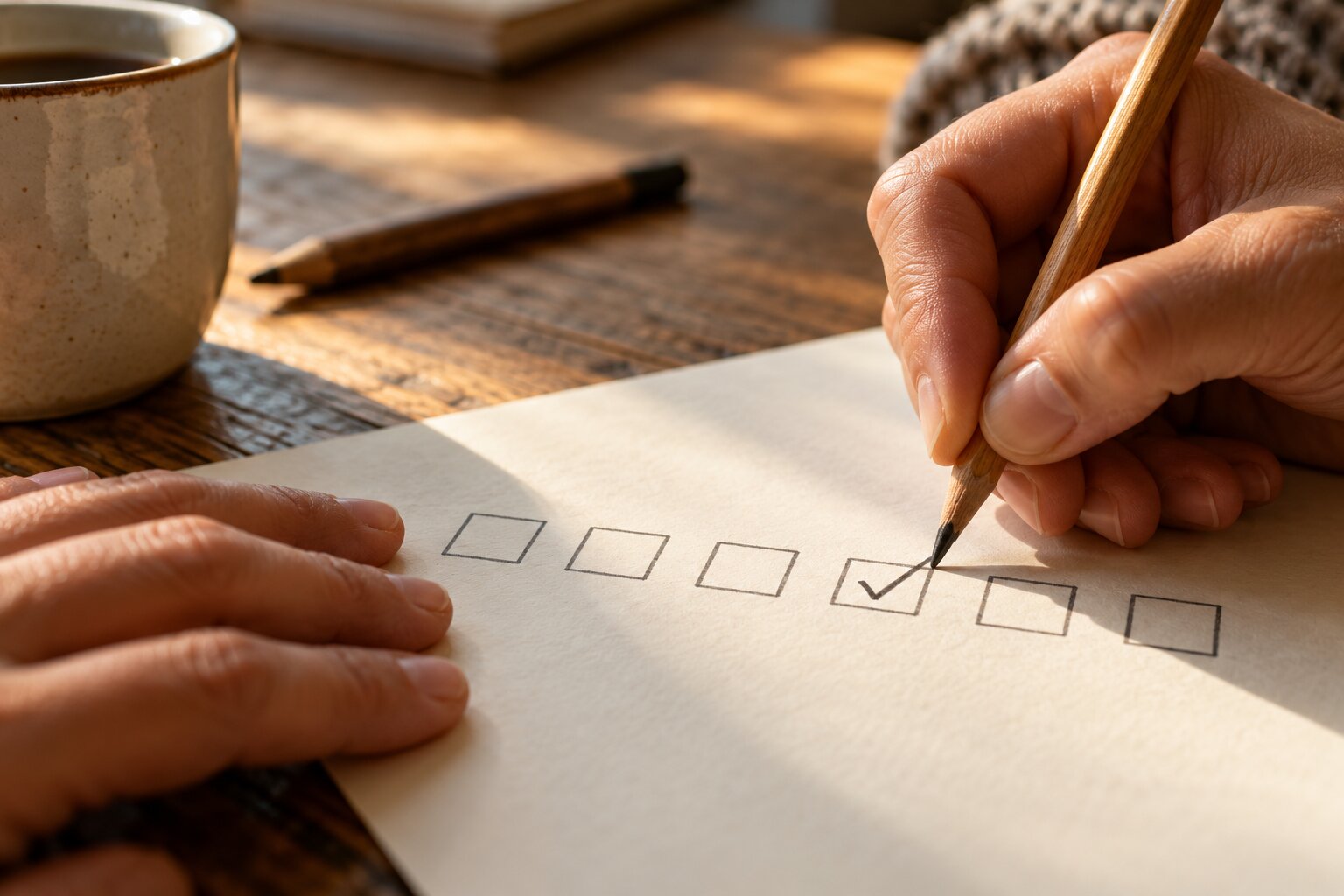 Close-up of a hand checking off a small step toward a personal goal.