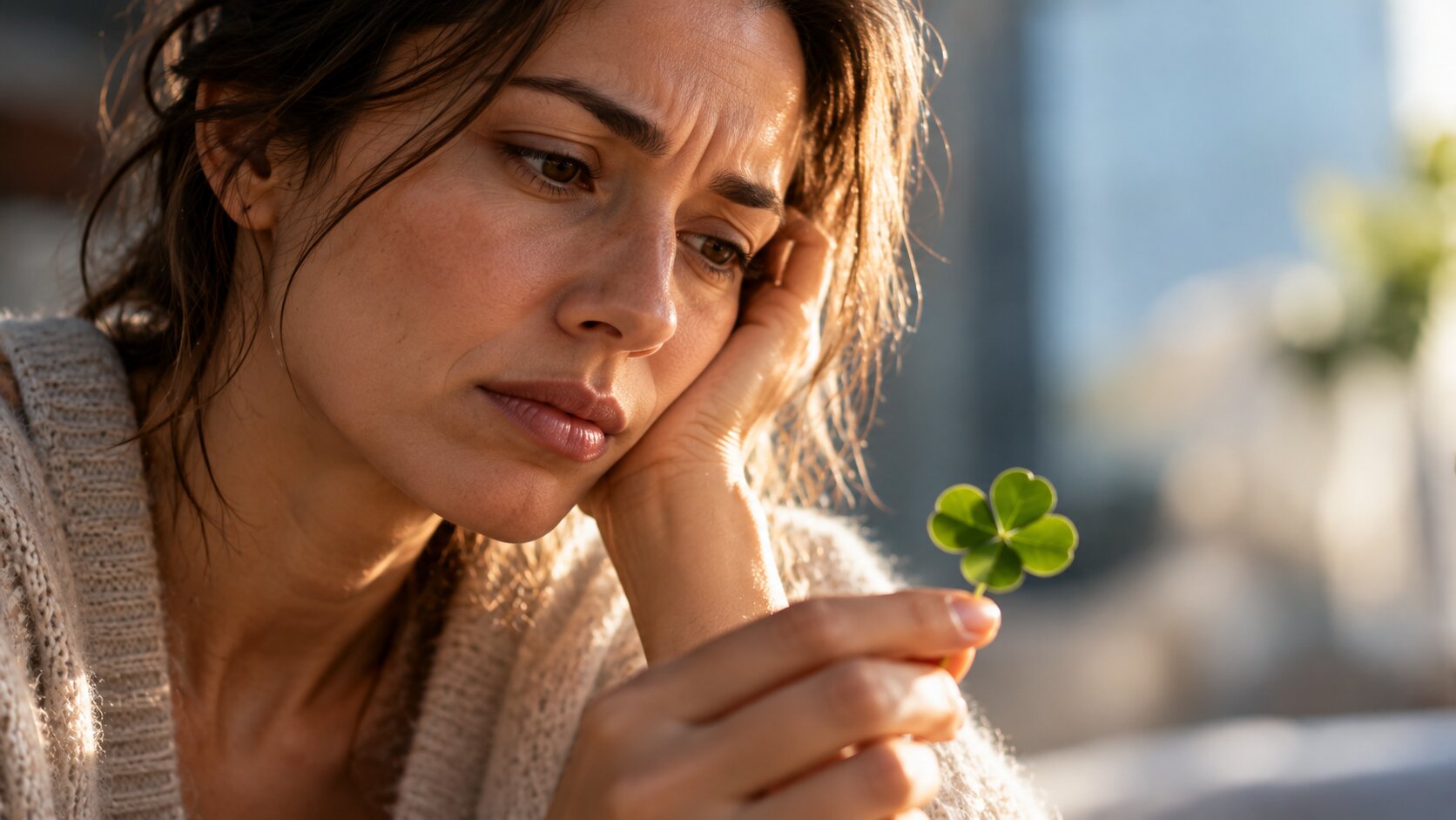 Frustrated woman sitting beside a broken flowerpot, experiencing an unexpected setback and a moment of bad luck.
