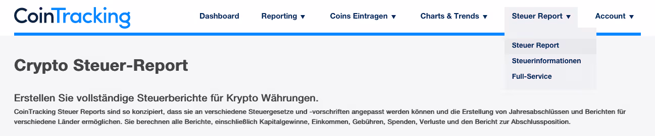 Cointracking Steuerreport