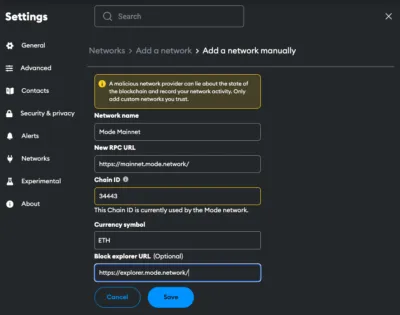 Mode to MetaMask