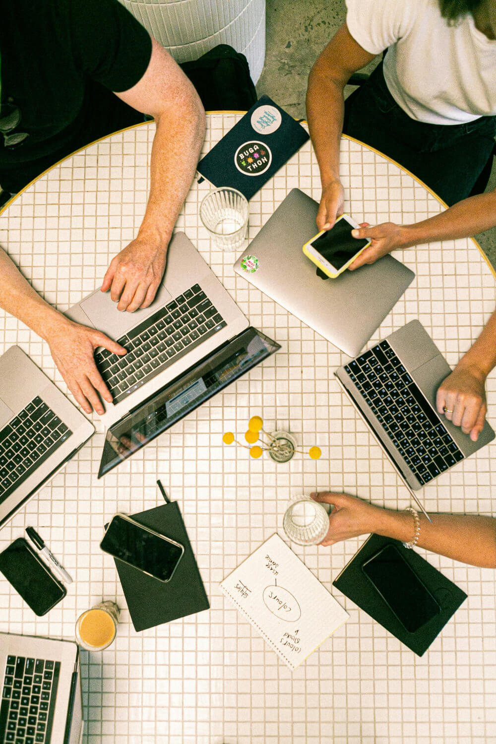 people working on devices