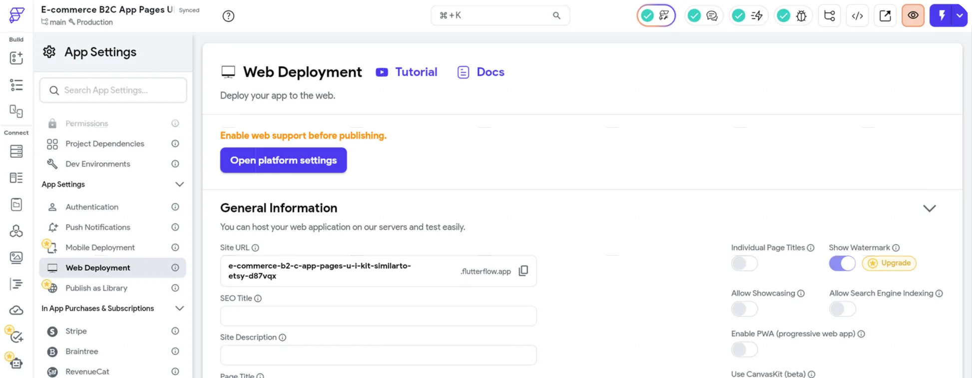Web deployment ecommerce application mockup