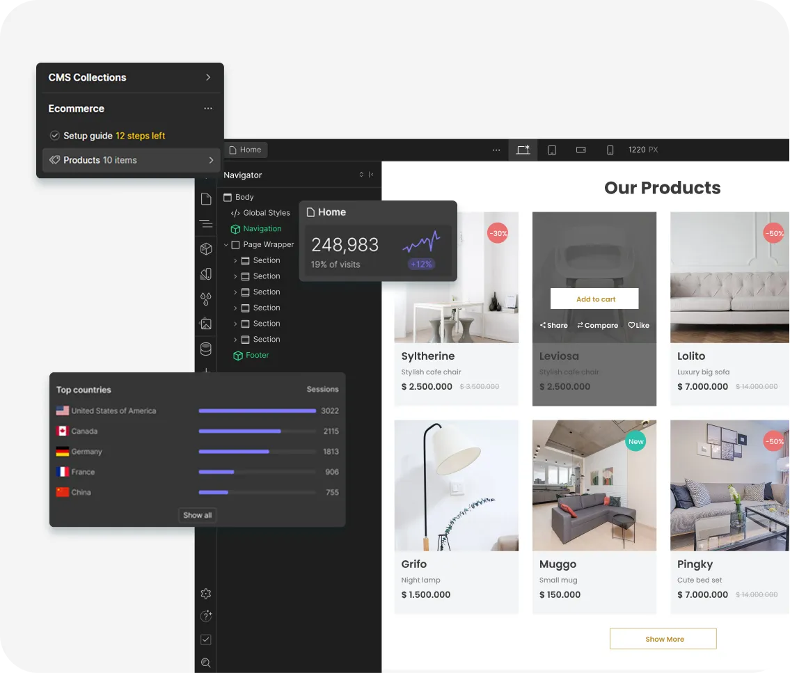 Navigation menu of a page