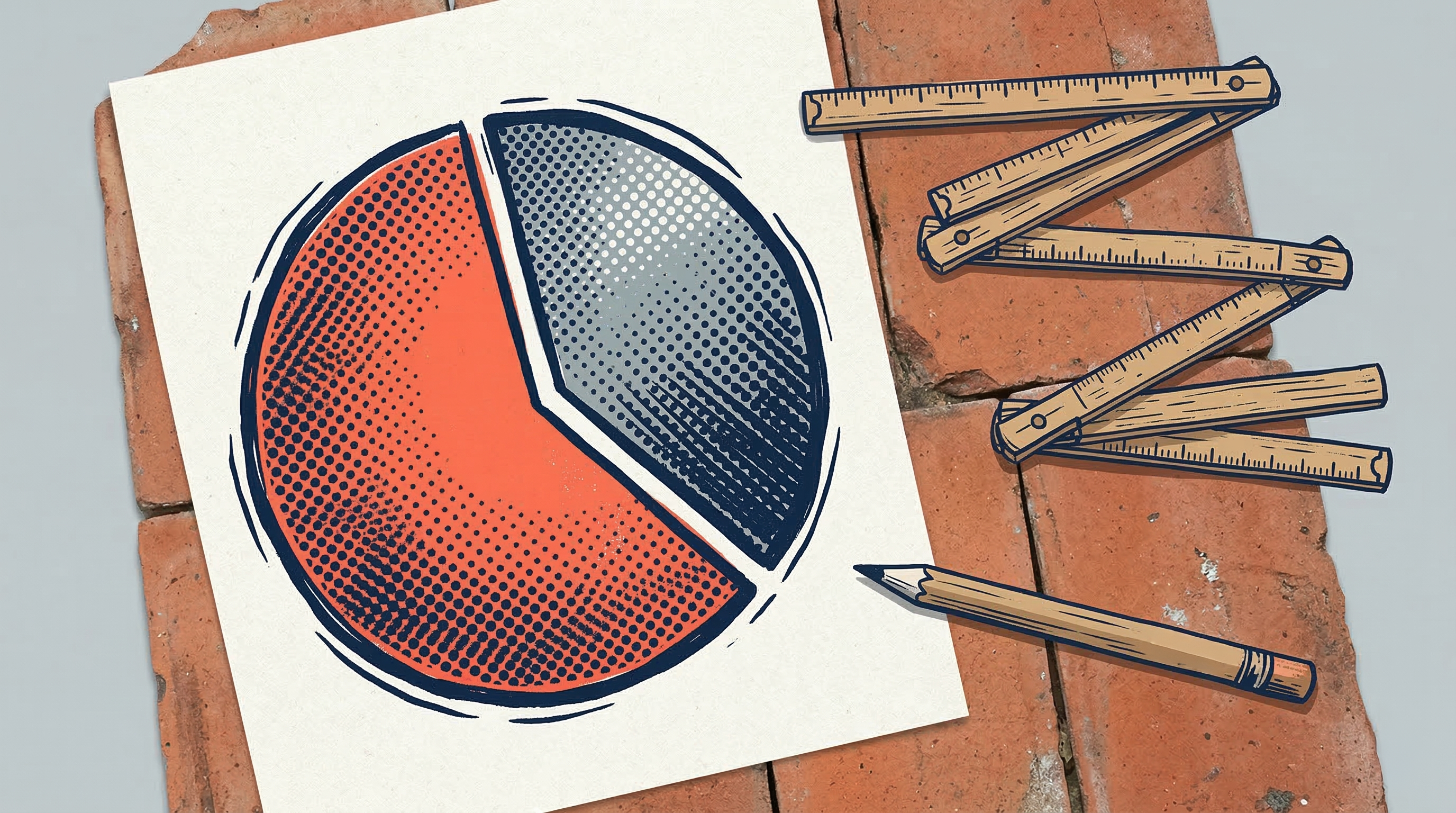 Eine gedruckte Infografik liegt auf einem Holztisch neben einem Zollstock und zeigt die typische Kostenaufteilung einer Badsanierung in Koblenz: Das Diagramm verdeutlicht, dass 60 Prozent der Kosten auf Handwerkerlöhne und 40 Prozent auf das Material entfallen.