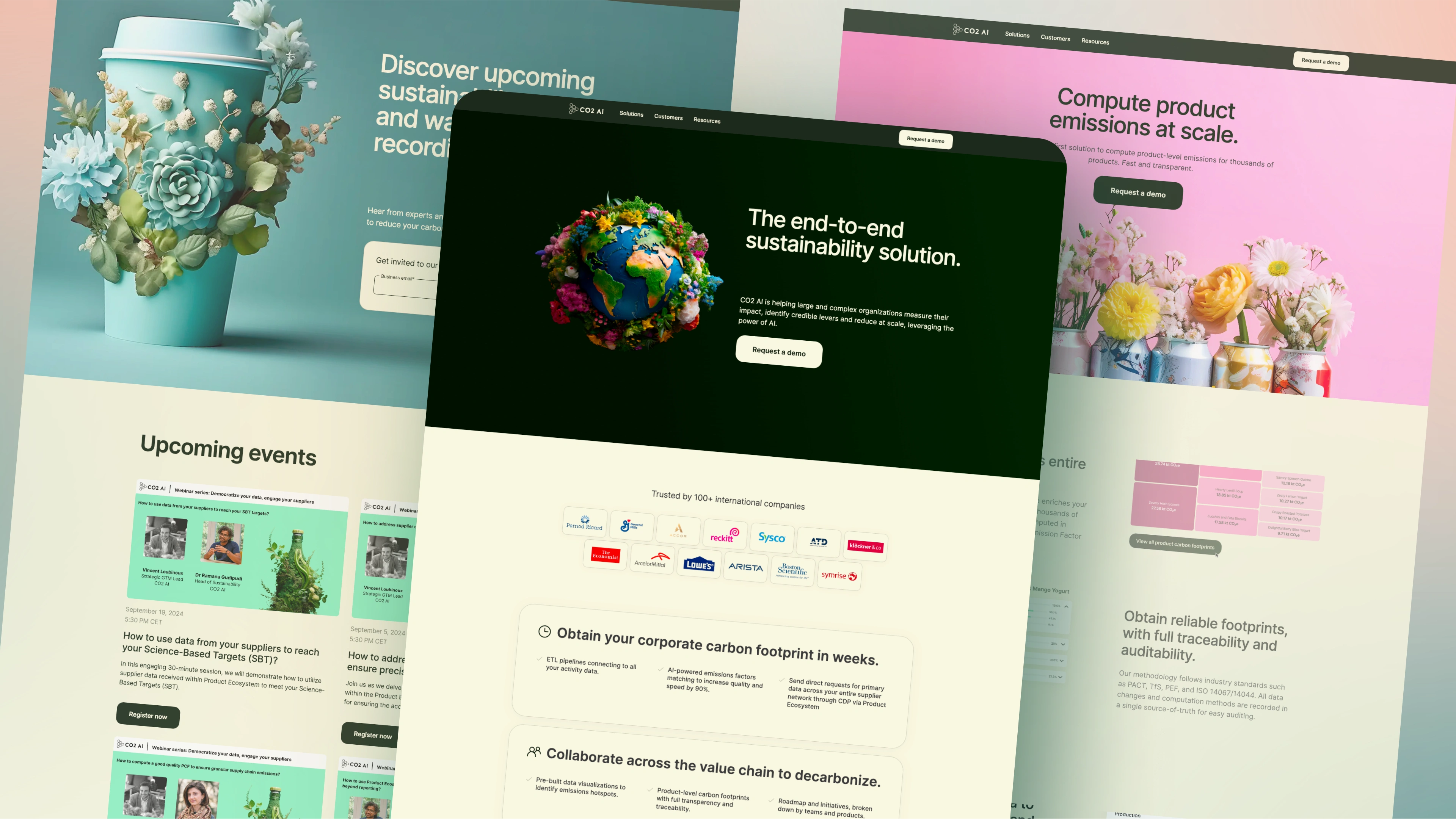 Screenshots of CO2AI landing pages