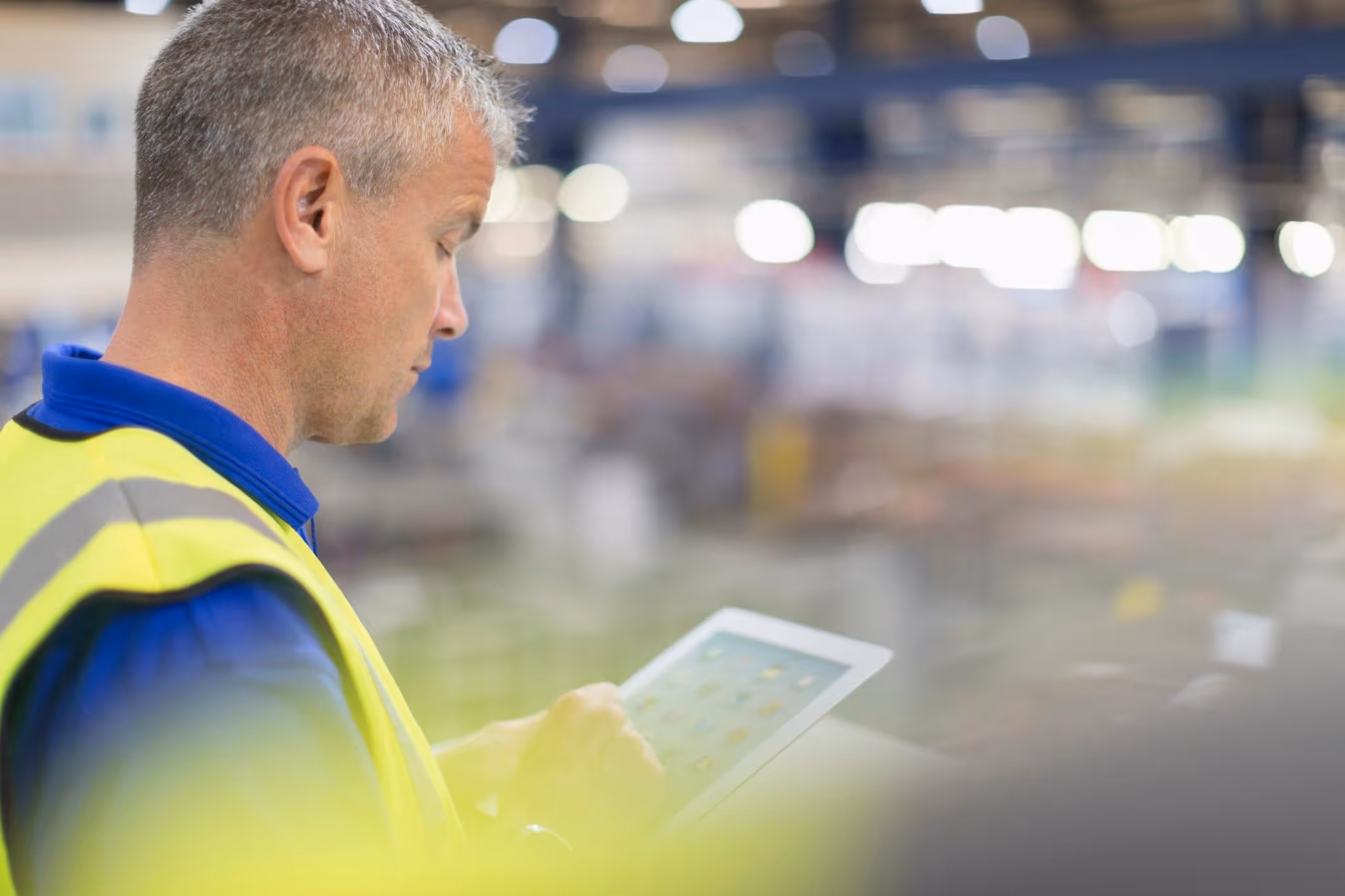 supervisor using tablet in a factory