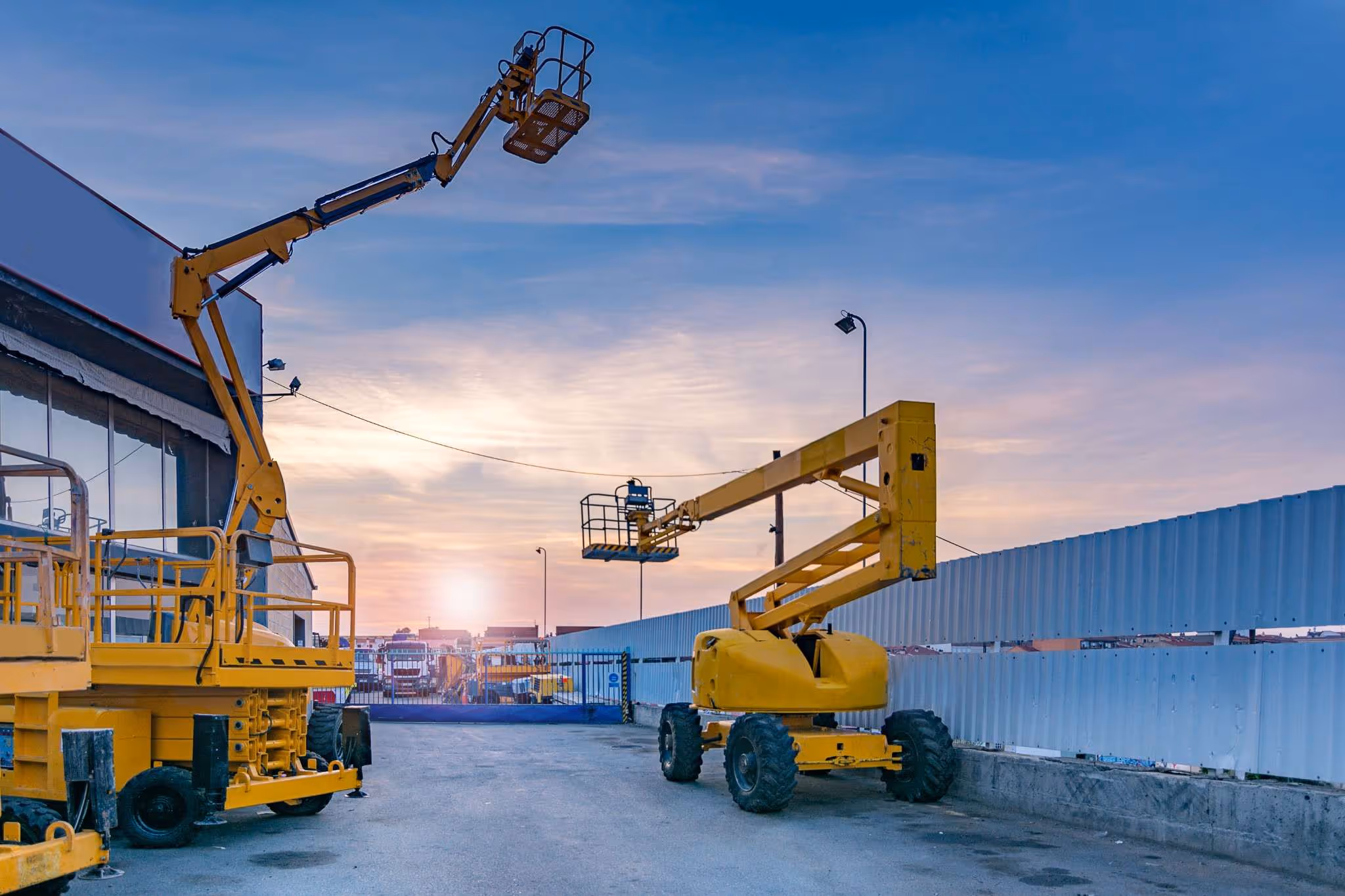 yellow articulated boom lifts