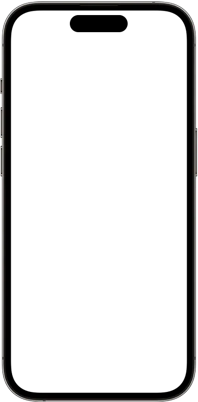 Front view of a black smartphone with rounded edges and a blank screen.