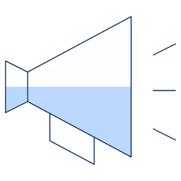 Diagram of a megaphone showing sound amplifying from 20 Hz to 20 kHz frequency range.