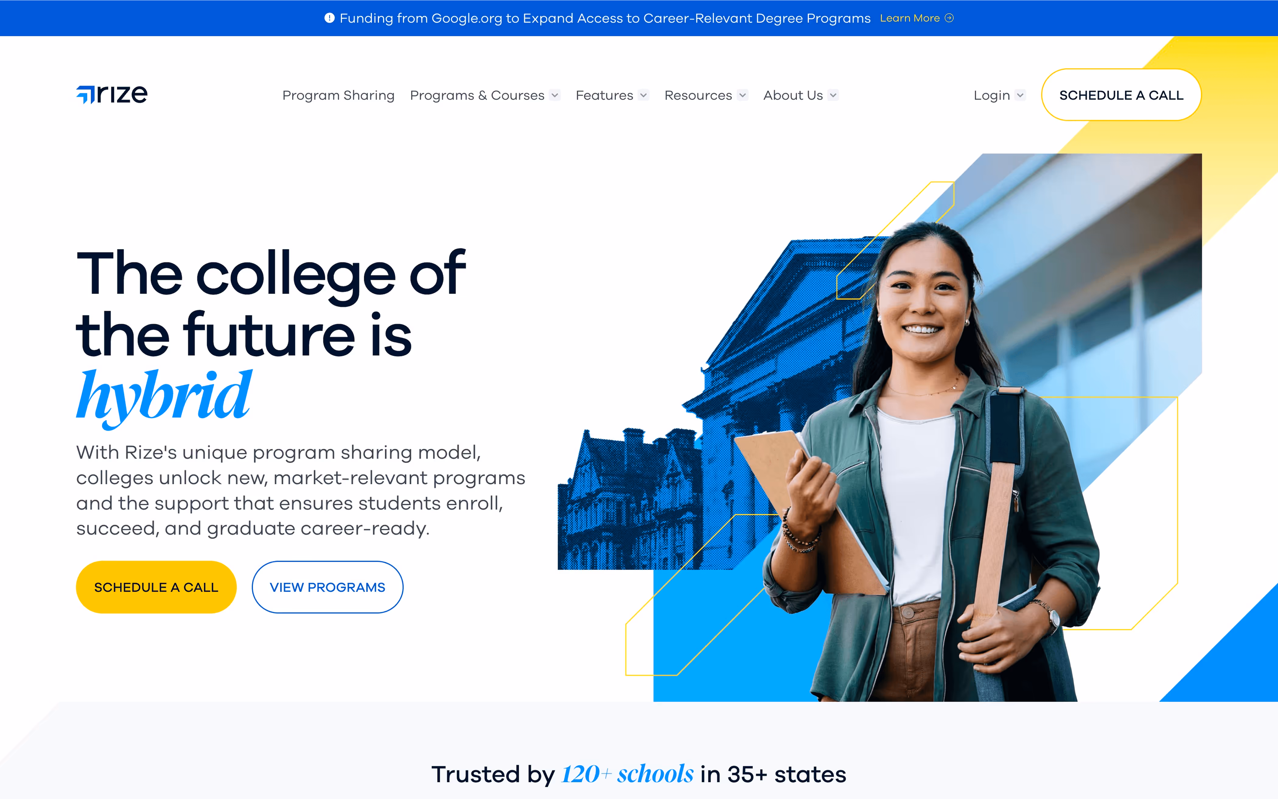A screenshot of the Home page from www.rize.education