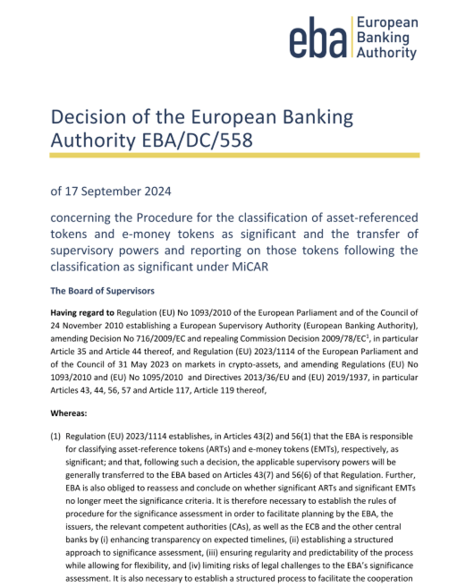 Decision of the European Banking Authority EBA/DC/558