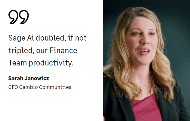 Image showing a testimonial from a Sage Intacct customer