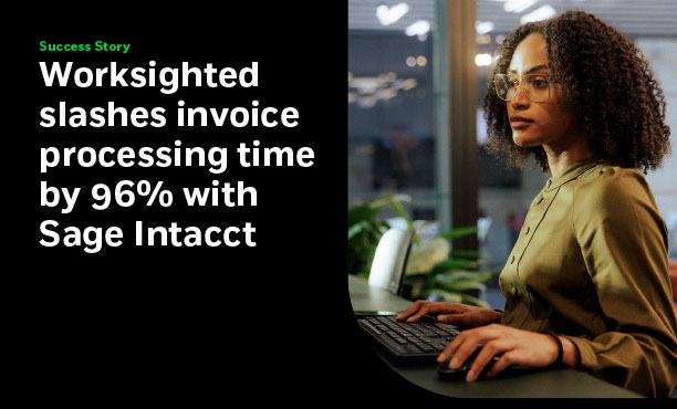 Top half of cover page of Sage Intacct success story featuring Worksighted