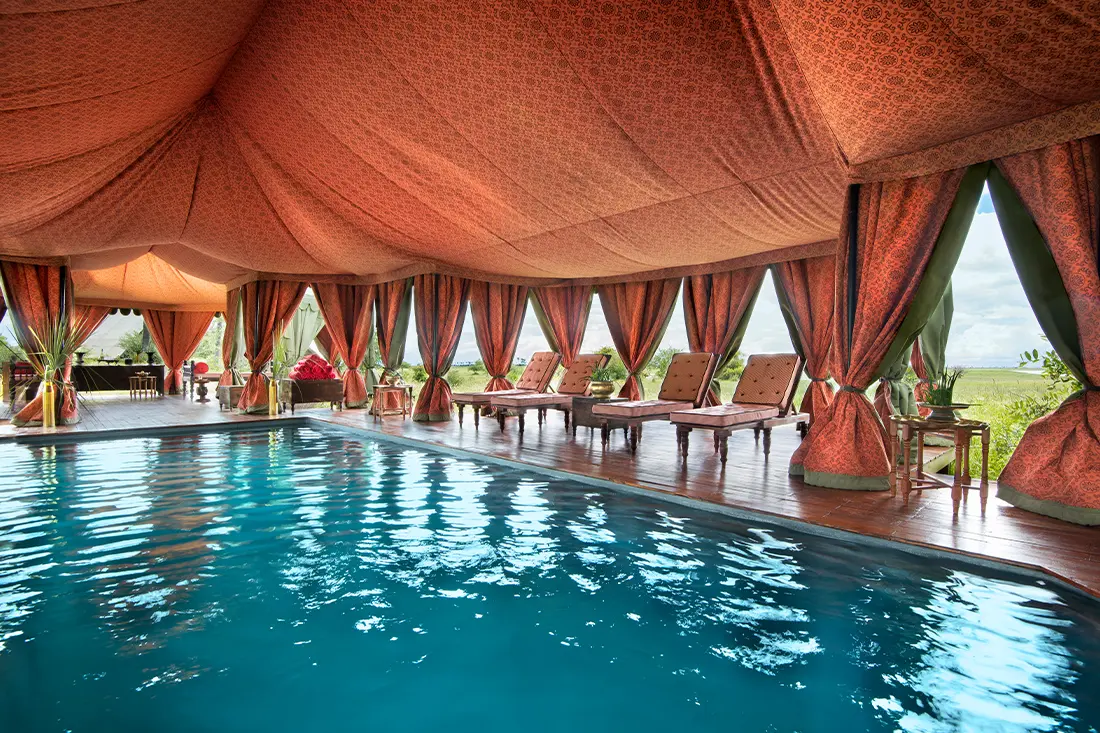 Every tent features its own private plunge pool for cooling off under the African sun.