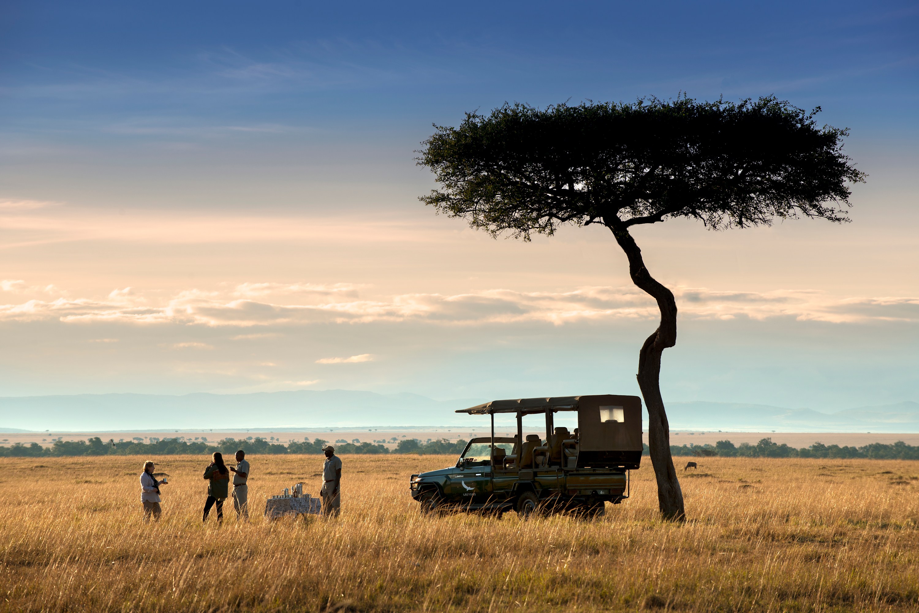 Enjoy sunrise hot air balloon safaris above the Mara and rare night drives to see nocturnal wildlife, both only available within the camp’s private concession.