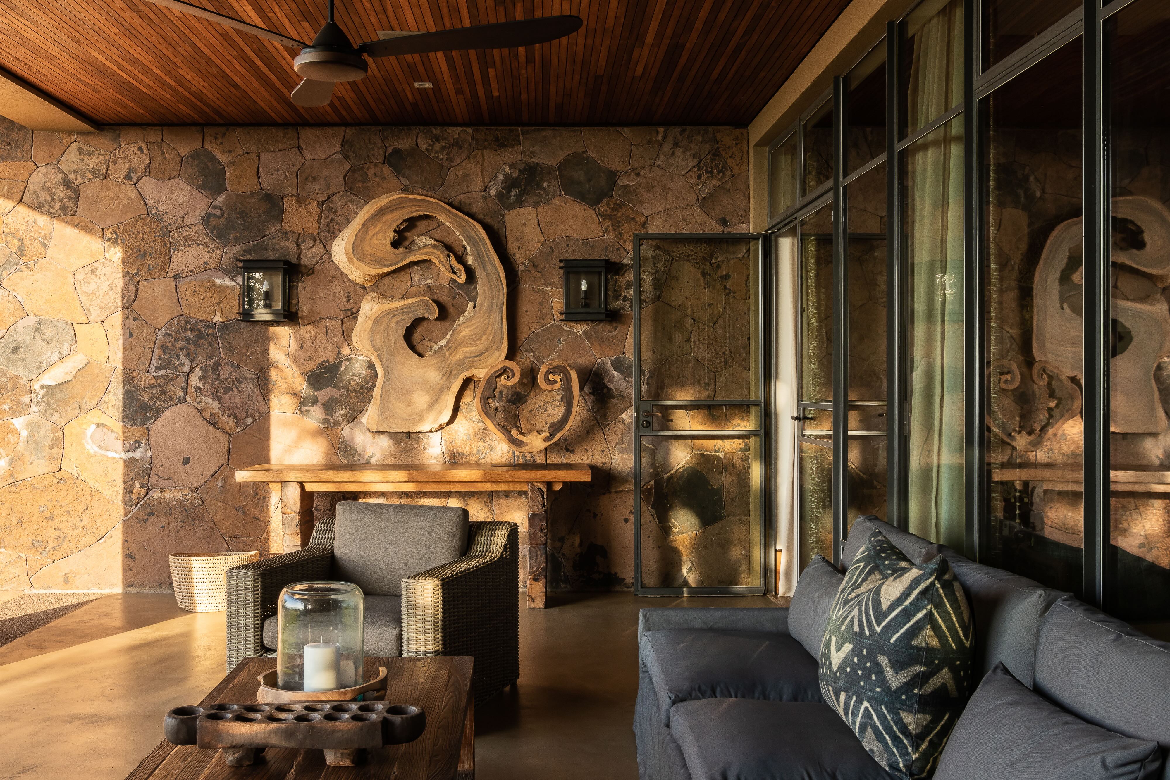 Modern décor with local textures and art, blending seamlessly with the natural surroundings.