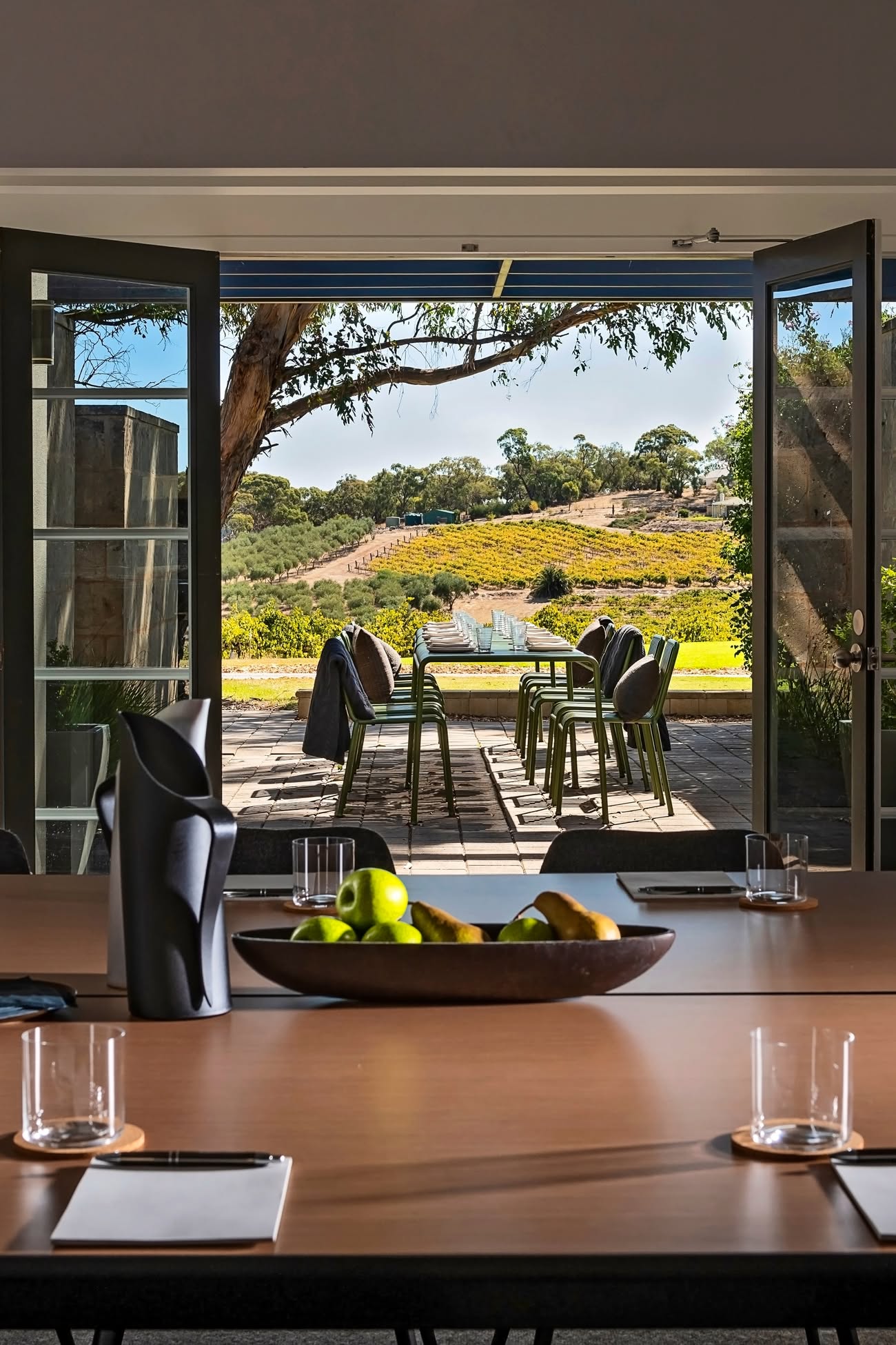 Beautifully appointed suites overlooking the vineyards, each designed for privacy, comfort and effortless indoor-outdoor living.