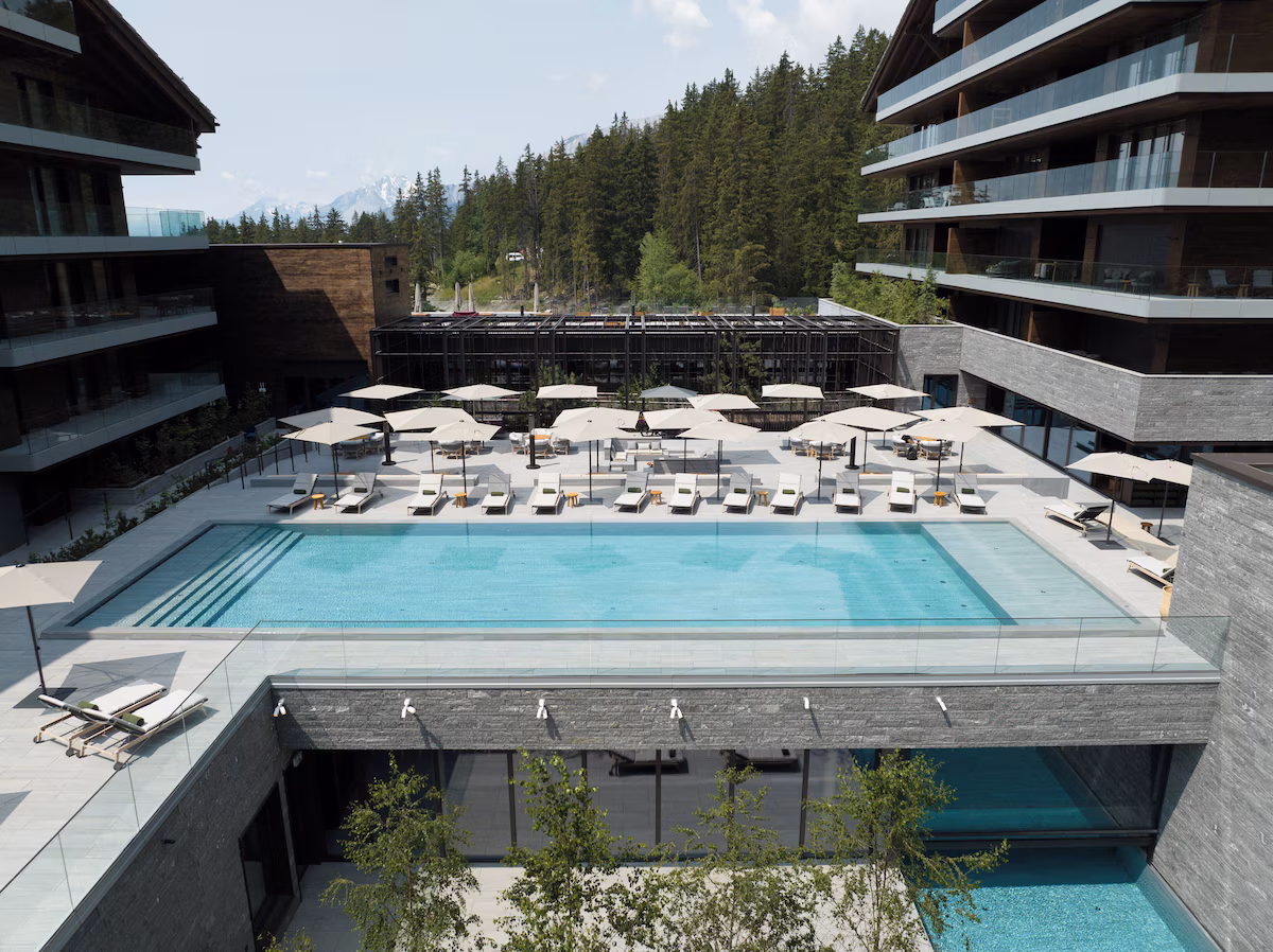 Year-round swimming with spectacular alpine views.