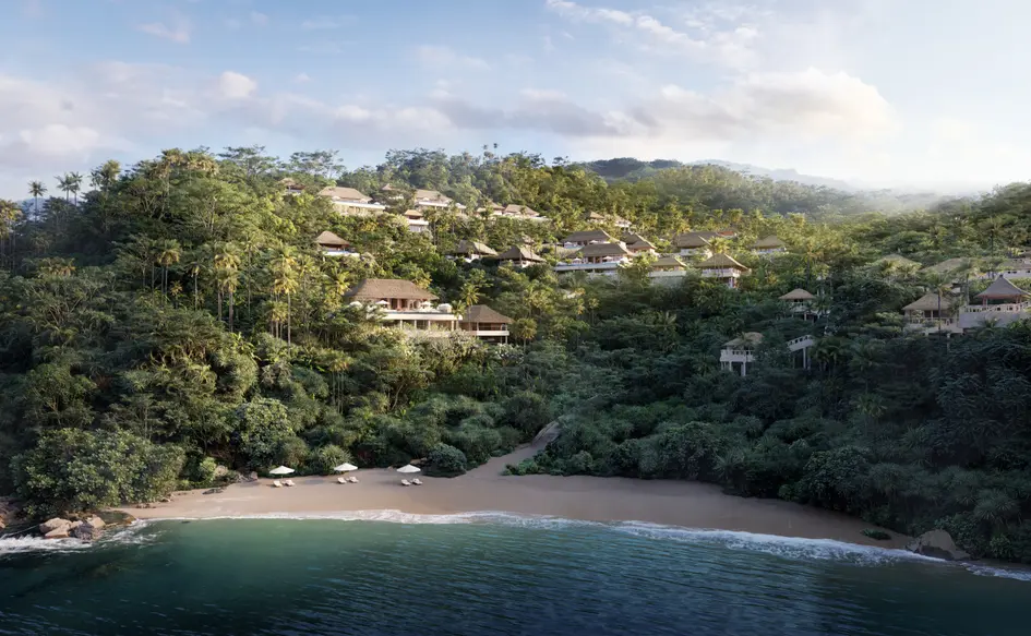 Amankila's Beach Club leads directly to a private black-sand beach on the Lombok Strait.