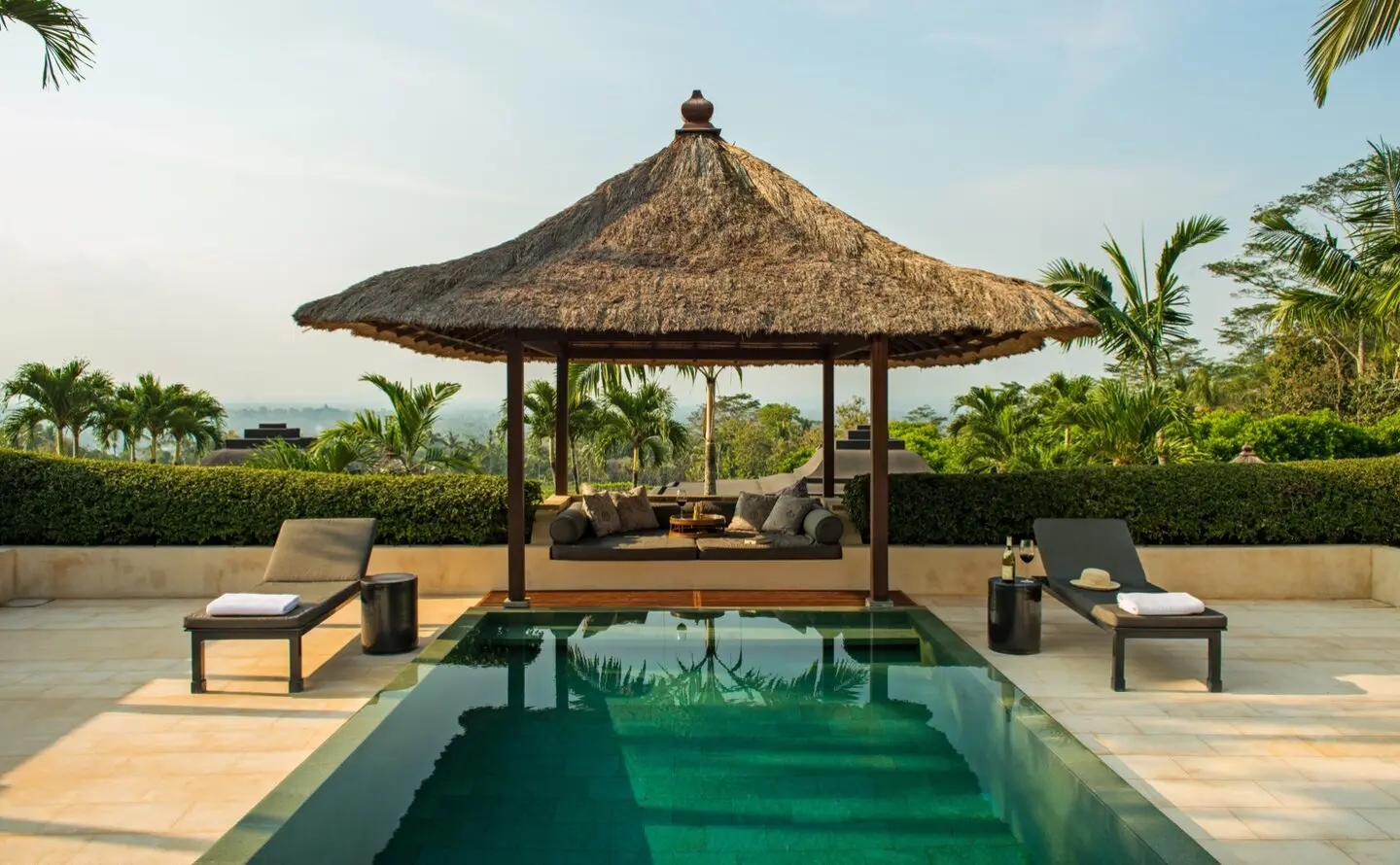 The two-bedroom Villa provides expansive private living spaces, a pool and uninterrupted views of Borobudur.