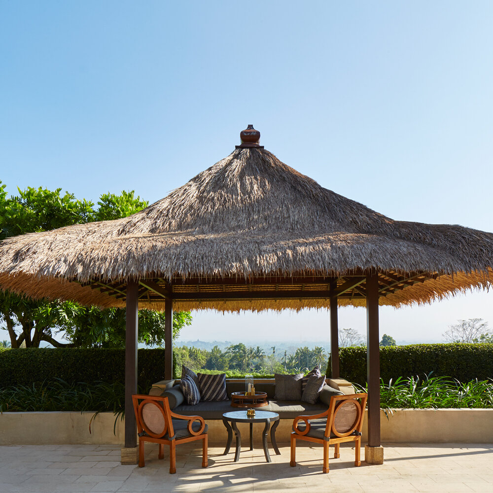 The Pavilions open onto private terraces with views across the surrounding landscape.