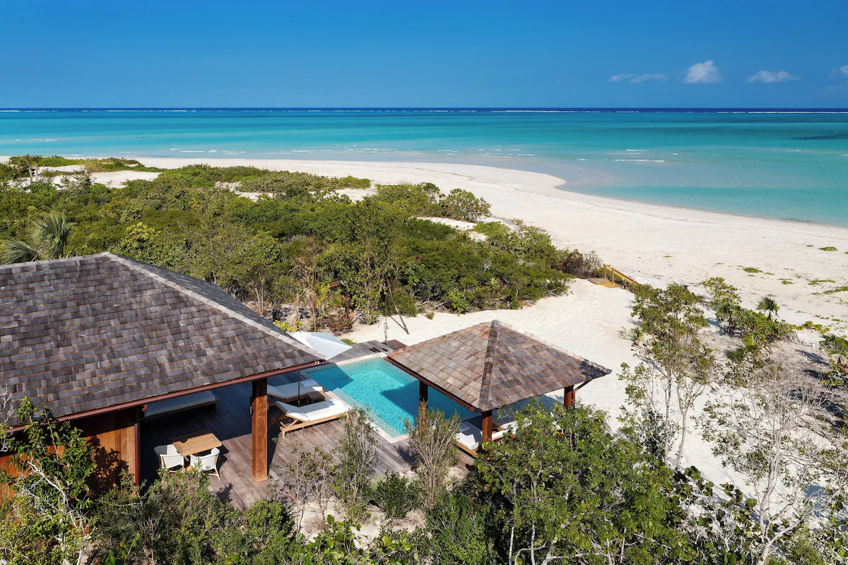 Beach houses, villas and multi-room residences have private pools and direct access to the white-sand beach.