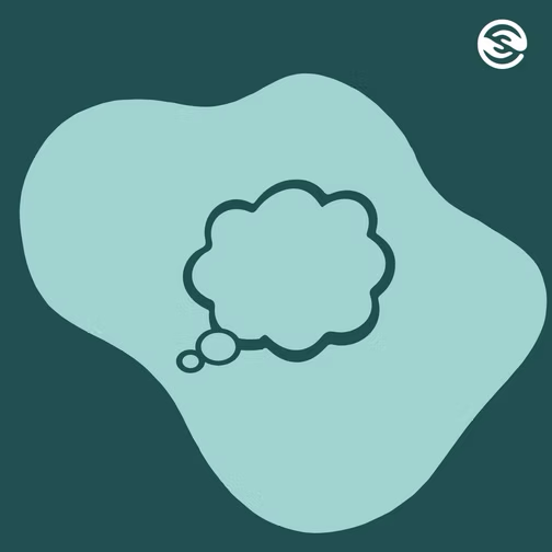Abstract shape with a cloud-shaped thought bubble outline inside against a dark teal background.