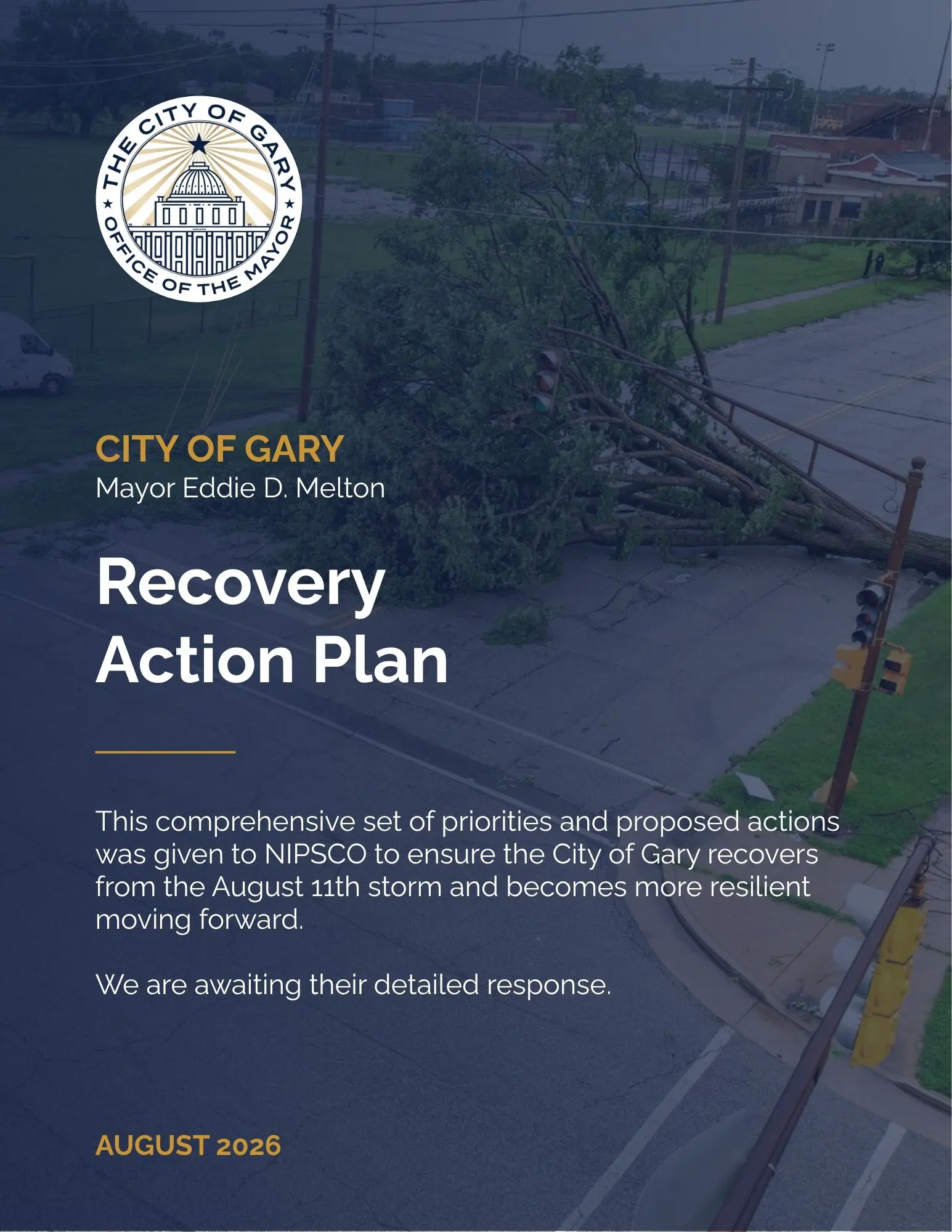 Cover page for the City of Gary Recovery Action Plan