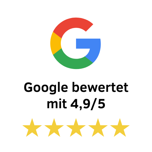 Google Logo mit 4,9 Sterne Bewertung für Solaraero.