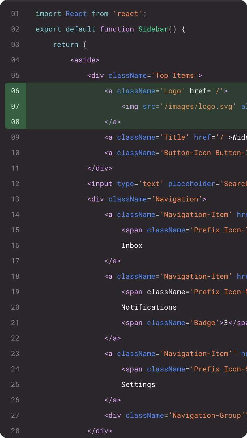 Widehue component code snippet screenshot
