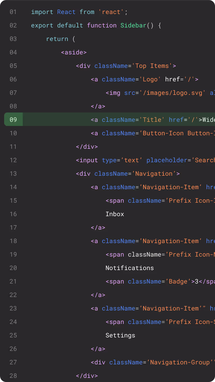 Widehue component code snippet screenshot