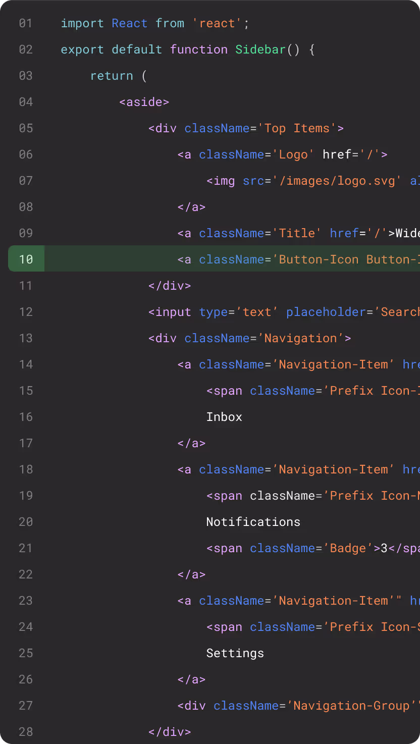 Widehue component code snippet screenshot
