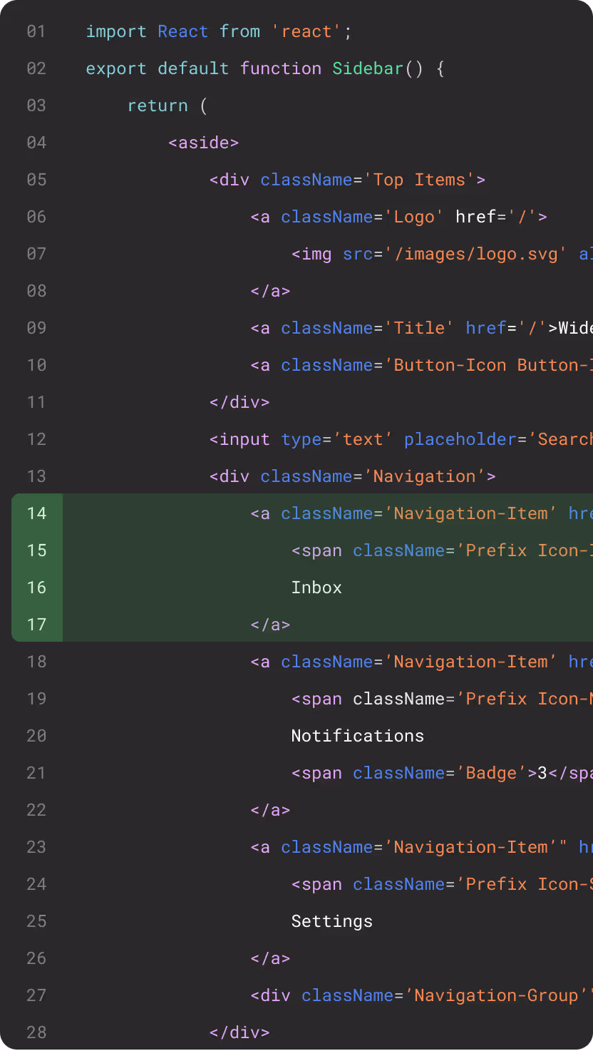 Widehue component code snippet screenshot