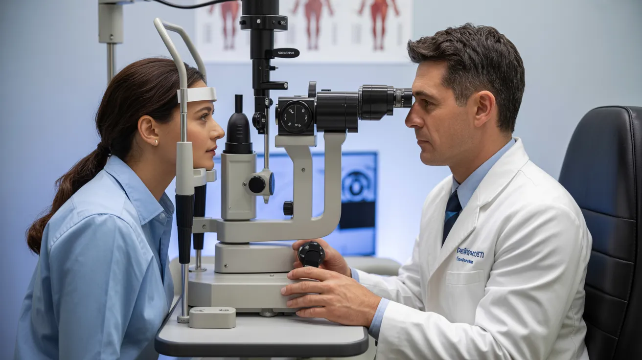 woman with head in machine getting eye exam