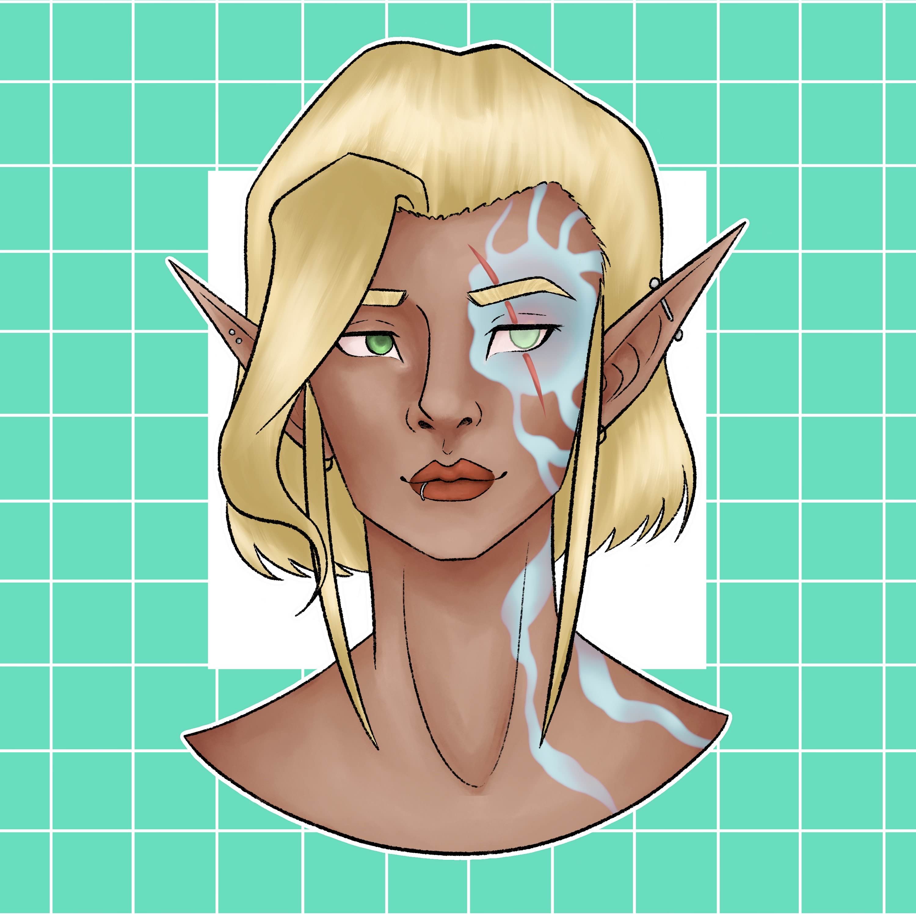 A  shoulders up sketch of a woman from Cyberpunk 2077