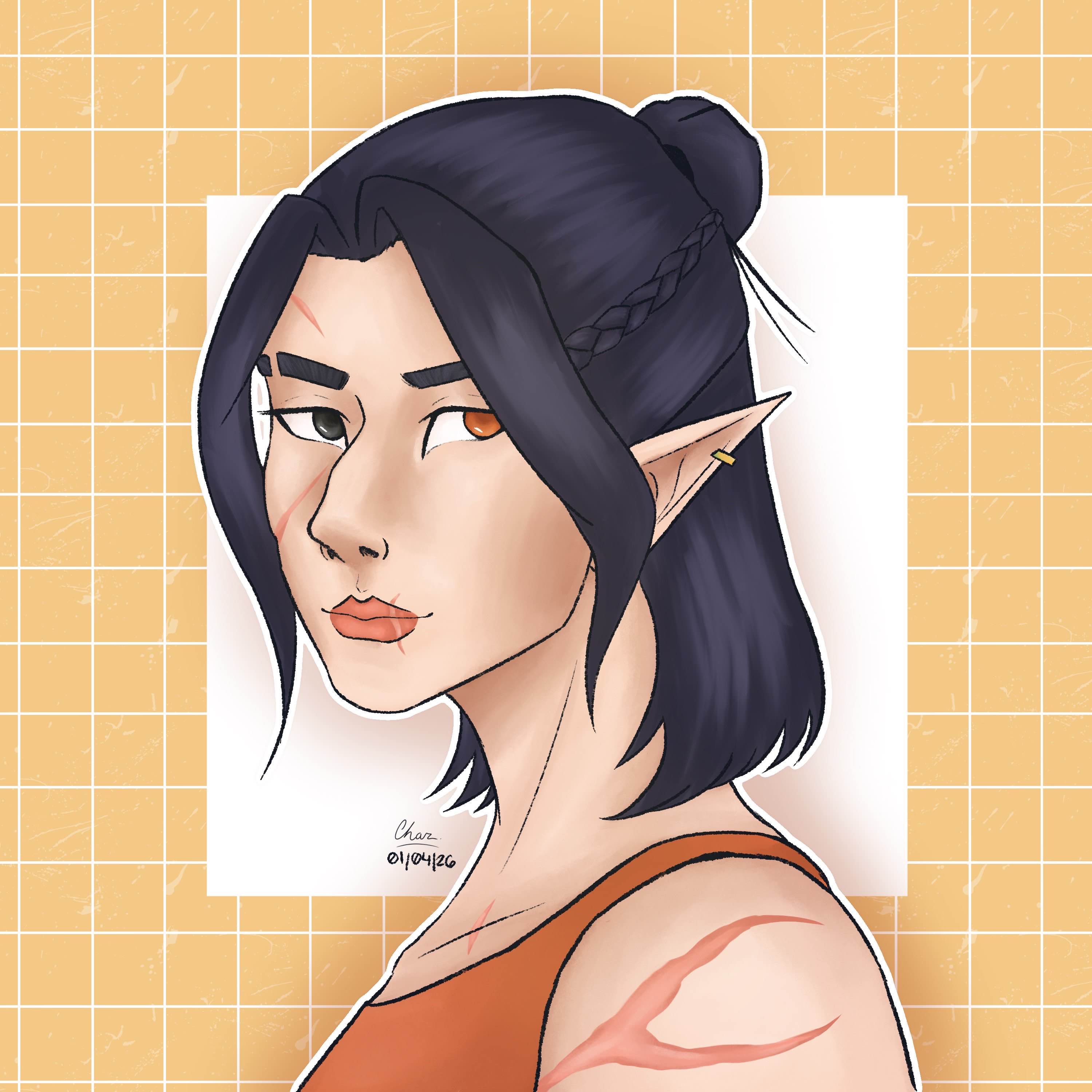 Full body sketches of preliminary outfit designs for the blue haired half elf