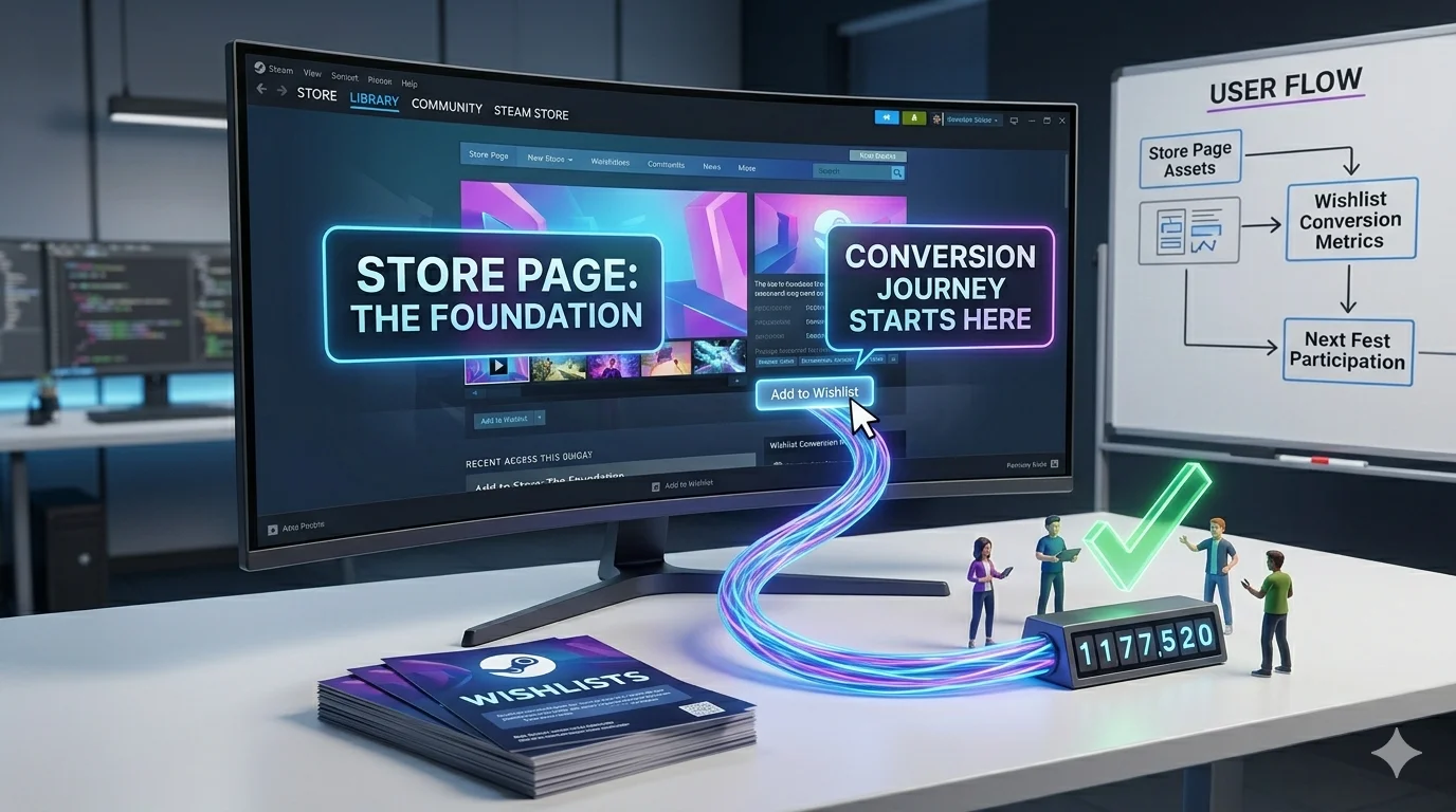 Steam store page setup for wishlist conversion during Steam Next Fest