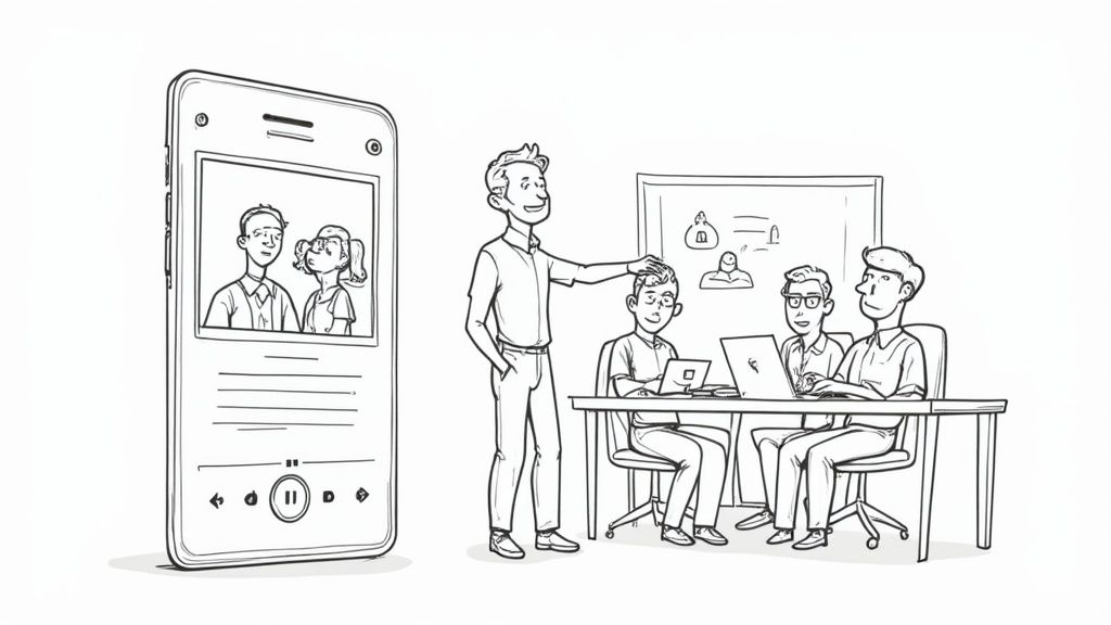 Une femme souriante qui participe à une session de formation en ligne sur son ordinateur portable
