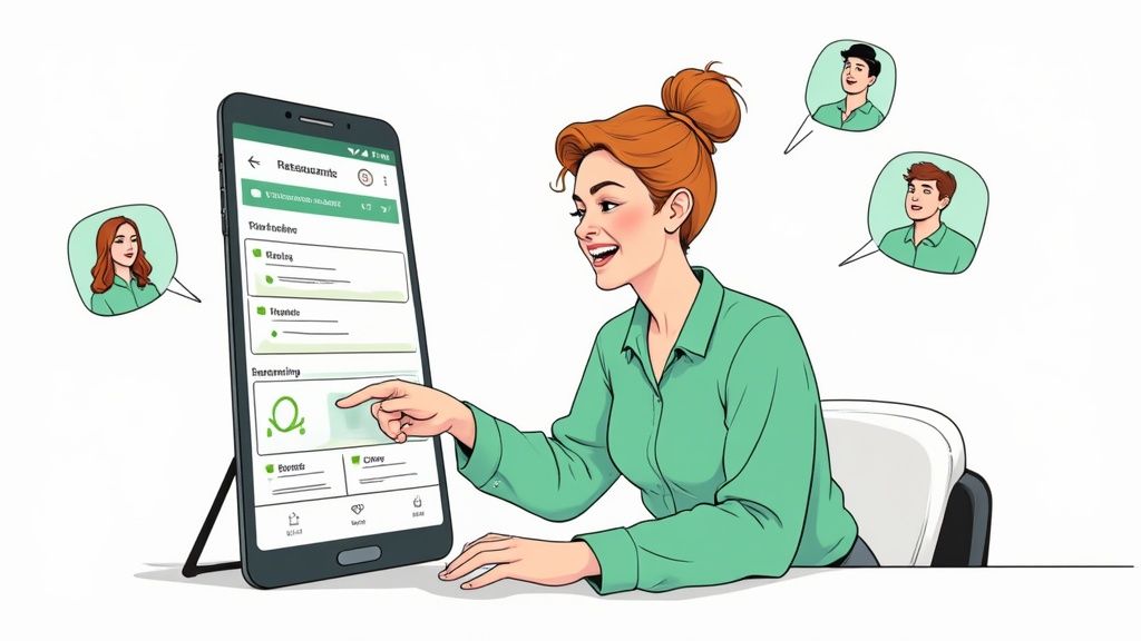 Une équipe souriante collaborant dans un environnement de travail lumineux.