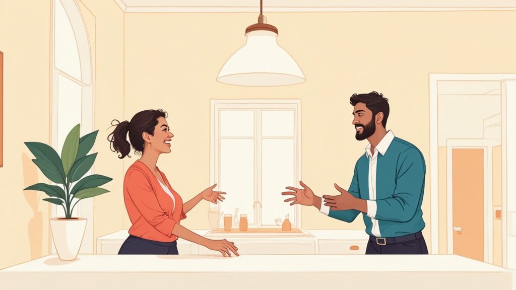 Équipe commerciale en réunion discutant de stratégies de communication.