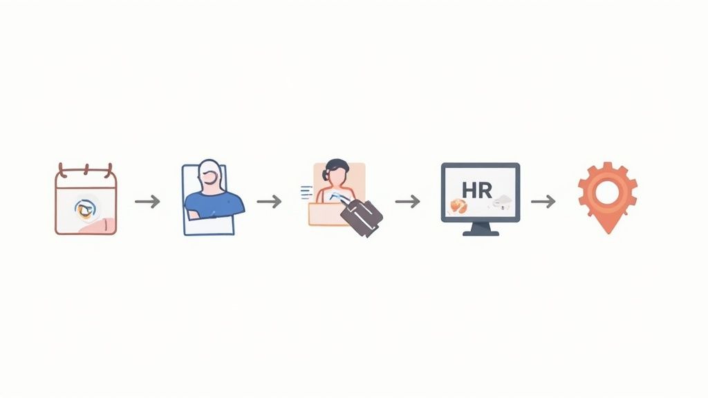 Une équipe RH collabore sur un ordinateur portable dans un bureau moderne.