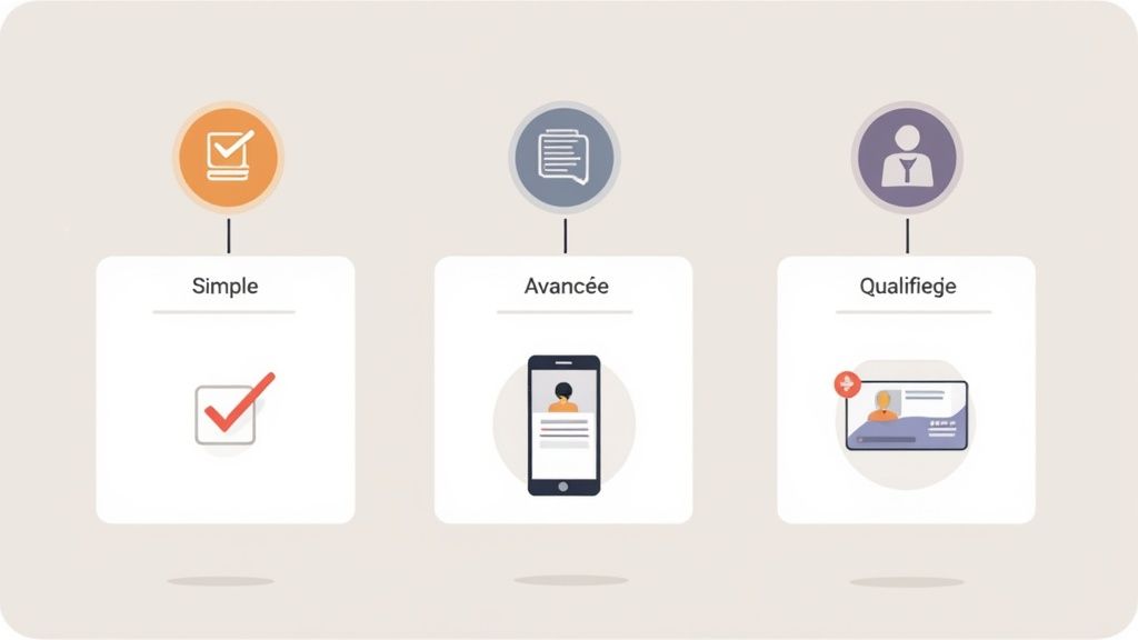 Une personne choisit une option sur un écran tactile.